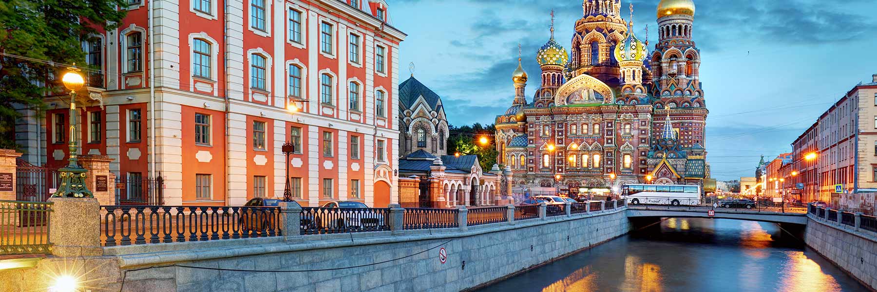 View of St. Petersburg's Church of the Saviour on Spilled Blood seen across a river